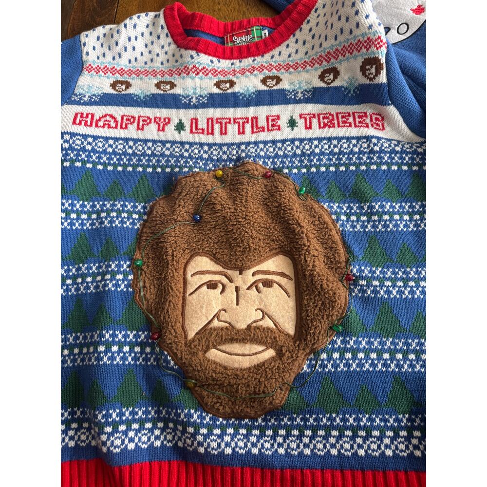Bob Ross Happy Little Trees Light Up Ugly Christmas Sweater Size L - Picture 13 of 13